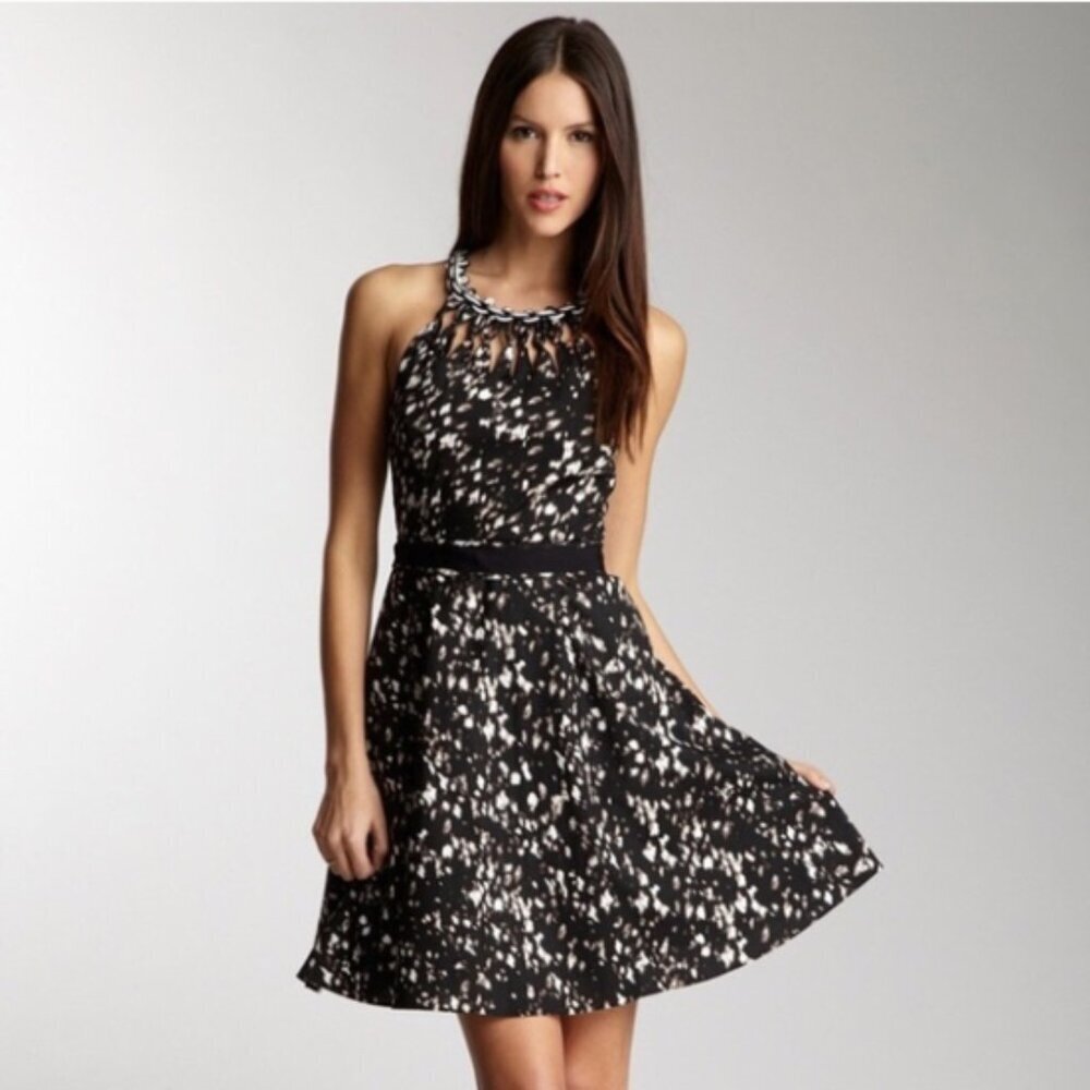 Elie Tahari Monochrome Patterned Midi Dress